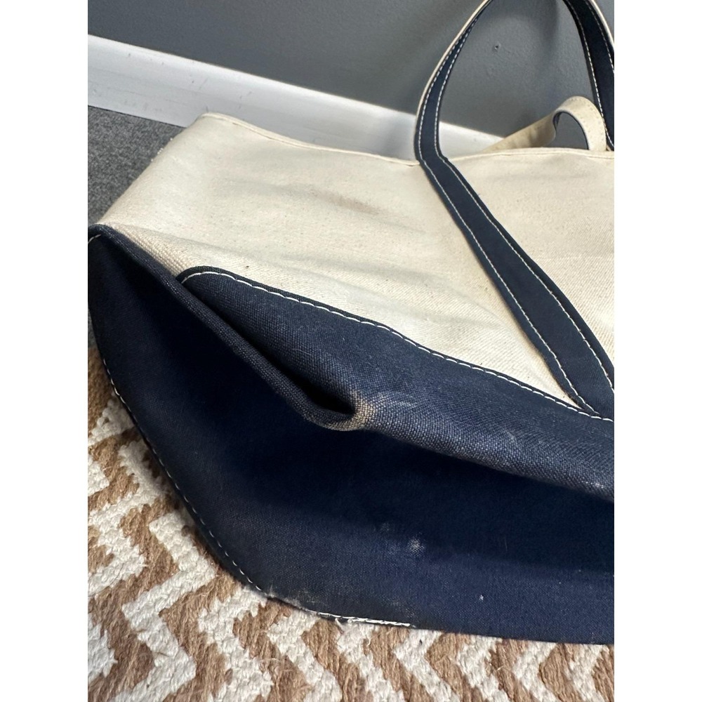 Vintage L.L. Bean Boat and Tote Canvas Bag Jumbo 80s Navy Cream Freeport Maine - Picture 14 of 14